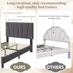 Cadre de lit plateforme simple pour enfants, tête de lit rembourrée en lin et support à lattes en bois, base de matelas silencieuse/aucun sommier tapissier requis