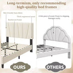 Cadre de lit plateforme simple pour enfants, tête de lit rembourrée en lin et support à lattes en bois, base de matelas silencieuse/aucun sommier tapissier requis