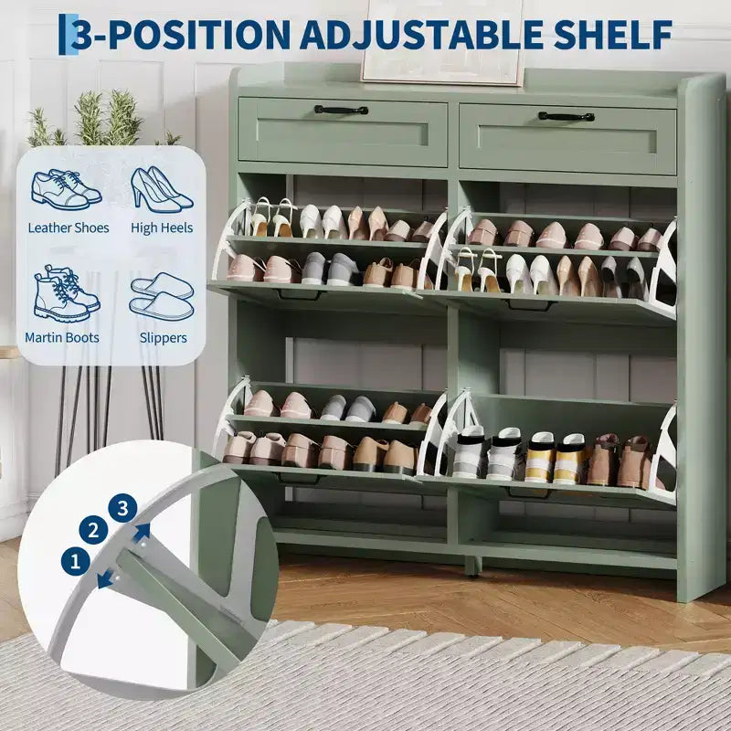 Meuble à chaussures avec 4 tiroirs basculants et 2 tiroirs supérieurs, Armoire à chaussures autoportante, Rangement de chaussures dissimulé, pour le salon