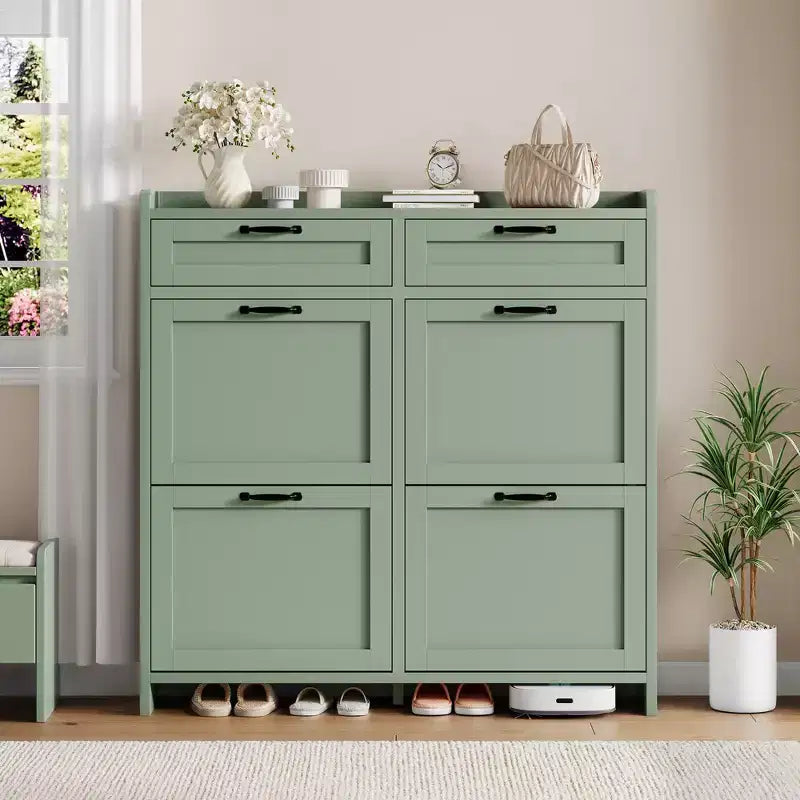 Meuble à chaussures avec 4 tiroirs basculants et 2 tiroirs supérieurs, Armoire à chaussures autoportante, Rangement de chaussures dissimulé, pour le salon