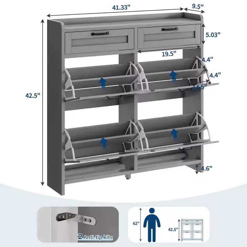 Meuble à chaussures avec 4 tiroirs basculants et 2 tiroirs supérieurs, Armoire à chaussures autoportante, Rangement de chaussures dissimulé, pour le salon