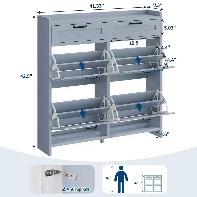 Meuble à chaussures avec 4 tiroirs basculants et 2 tiroirs supérieurs, Armoire à chaussures autoportante, Rangement de chaussures dissimulé, pour le salon