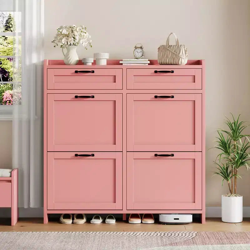 Meuble à chaussures avec 4 tiroirs basculants et 2 tiroirs supérieurs, Armoire à chaussures autoportante, Rangement de chaussures dissimulé, pour le salon