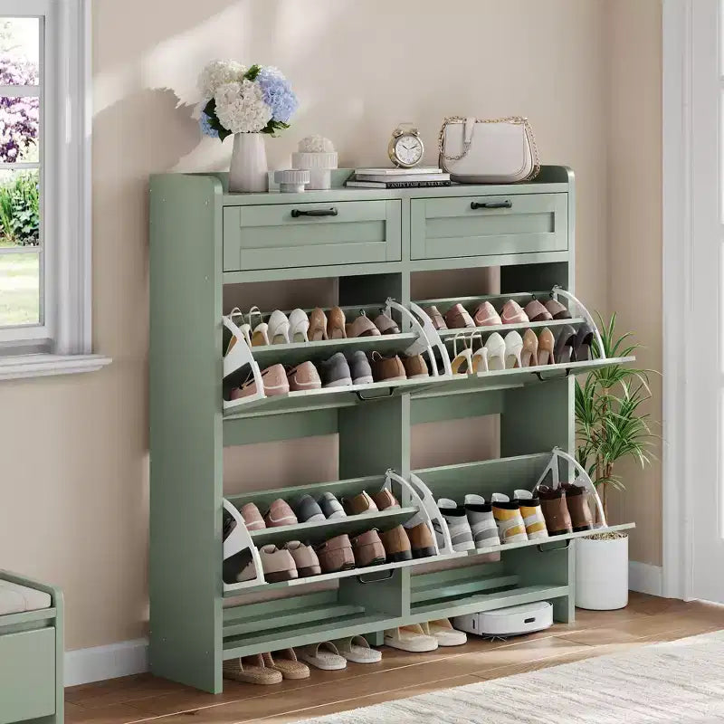 Meuble à chaussures avec 4 tiroirs basculants et 2 tiroirs supérieurs, Armoire à chaussures autoportante, Rangement de chaussures dissimulé, pour le salon