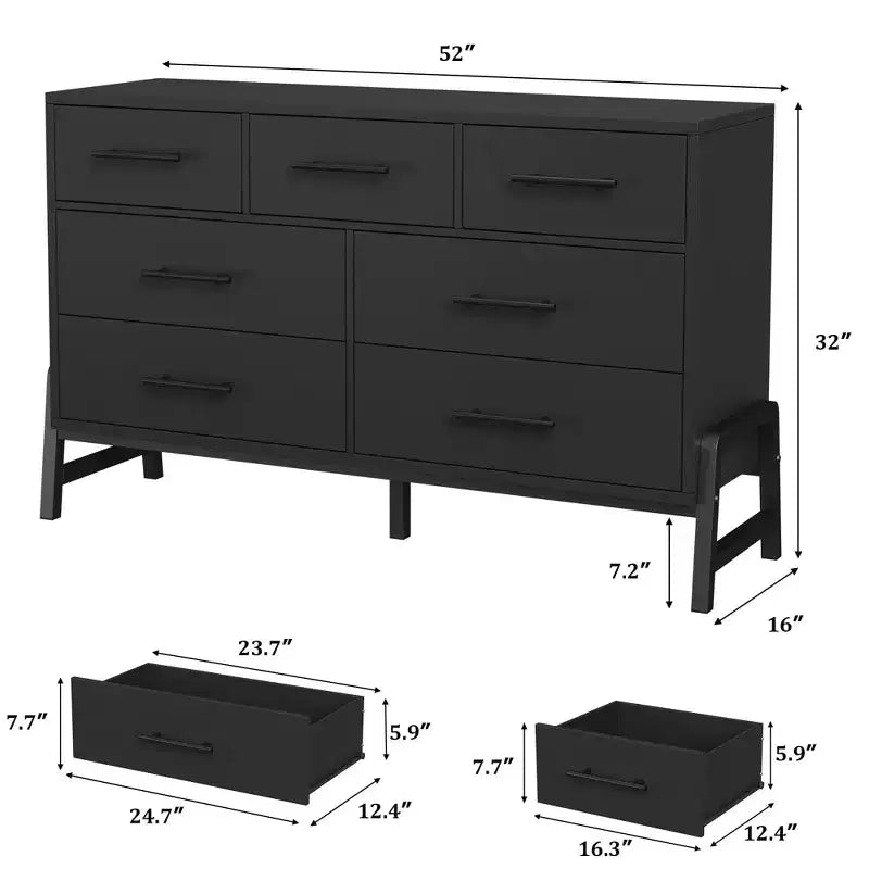 Commode Garvee 7 pour chambre, commode de 52 pouces de large, commode à tiroirs avec rangement autoportant, commode de rangement en bois pour salon