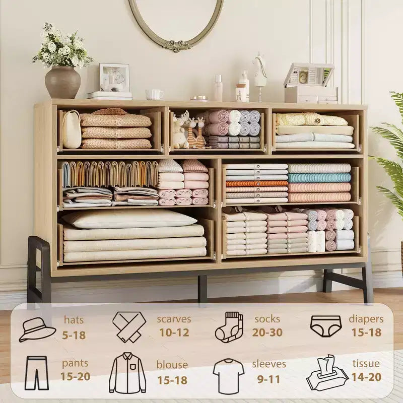 Commode Garvee 7 pour chambre, commode de 52 pouces de large, commode à tiroirs avec rangement autoportant, commode de rangement en bois pour salon