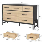 Commode Garvee 7 pour chambre, commode de 52 pouces de large, commode à tiroirs avec rangement autoportant, commode de rangement en bois pour salon