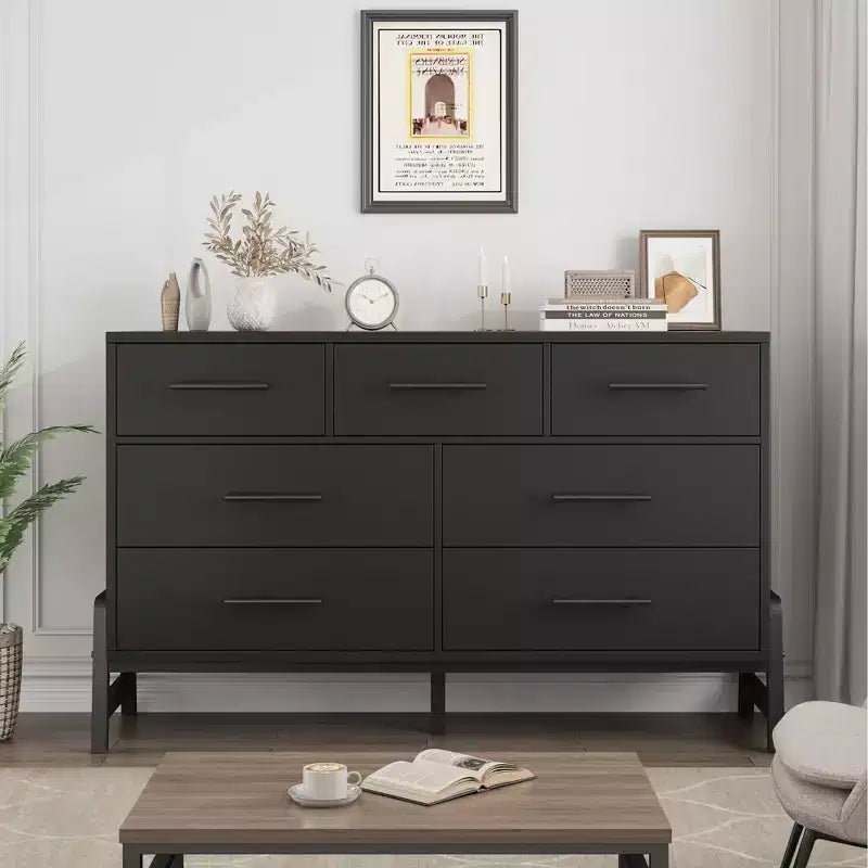 Commode Garvee 7 pour chambre, commode de 52 pouces de large, commode à tiroirs avec rangement autoportant, commode de rangement en bois pour salon