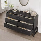 Commode Garvee 7 pour chambre, commode de 52 pouces de large, commode à tiroirs avec rangement autoportant, commode de rangement en bois pour salon