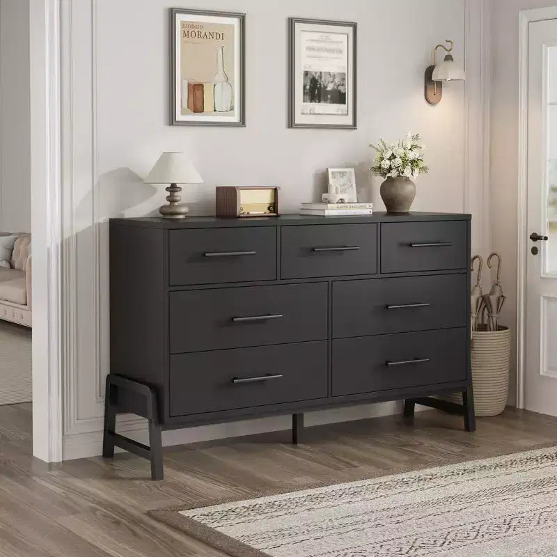 Commode Garvee 7 pour chambre, commode de 52 pouces de large, commode à tiroirs avec rangement autoportant, commode de rangement en bois pour salon