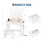 Coiffeuse GustoWave avec miroir et chaise, 5 tiroirs, support pour sèche-cheveux, tabouret rembourré pour chambre à coucher