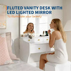 Coiffeuse GustoWave avec miroir et chaise, 5 tiroirs, support pour sèche-cheveux, tabouret rembourré pour chambre à coucher