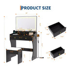 Coiffeuse GustoWave avec miroir et chaise, 5 tiroirs, support pour sèche-cheveux, tabouret rembourré pour chambre à coucher