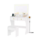 Coiffeuse GustoWave avec miroir et chaise, 5 tiroirs, support pour sèche-cheveux, tabouret rembourré pour chambre à coucher