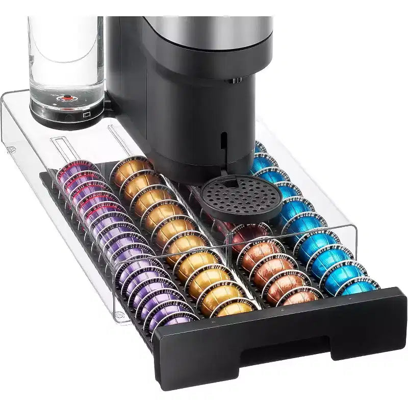 Vtopmart Acrylic Clear Coffee Pod Drawer Organizer for Nespresso Vertuo Pods, Holds 40 Large or 60 Small Capsules