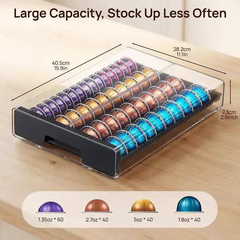 Organisateur de capsules de café transparent Vtopmart en acrylique pour capsules Nespresso Vertuo, peut contenir 40 grandes ou 60 petites capsules