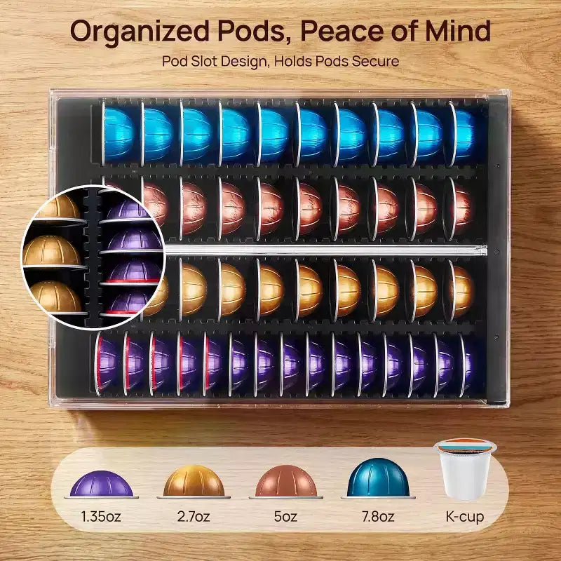 Organisateur de capsules de café transparent Vtopmart en acrylique pour capsules Nespresso Vertuo, peut contenir 40 grandes ou 60 petites capsules