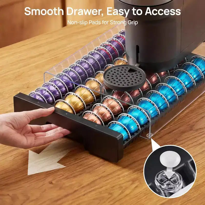 Organisateur de capsules de café transparent Vtopmart en acrylique pour capsules Nespresso Vertuo, peut contenir 40 grandes ou 60 petites capsules