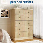 Commode haute 5 tiroirs peu encombrante pour chambre à coucher Commode verticale moderne, armoire de rangement spacieuse Finition bois blanc contemporain