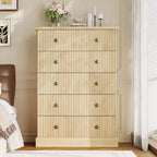 Commode haute 5 tiroirs peu encombrante pour chambre à coucher Commode verticale moderne, armoire de rangement spacieuse Finition bois blanc contemporain