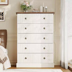 Commode haute 5 tiroirs peu encombrante pour chambre à coucher Commode verticale moderne, armoire de rangement spacieuse Finition bois blanc contemporain