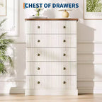 Commode haute 5 tiroirs peu encombrante pour chambre à coucher Commode verticale moderne, armoire de rangement spacieuse Finition bois blanc contemporain