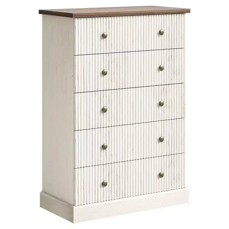 Space-Saving 5-Drawer Tall Dresser for Bedroom  Modern Vertical Chest, Spacious Storage Cabinet Contemporary White Wood Finish