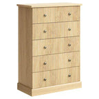 Commode haute 5 tiroirs peu encombrante pour chambre à coucher Commode verticale moderne, armoire de rangement spacieuse Finition bois blanc contemporain