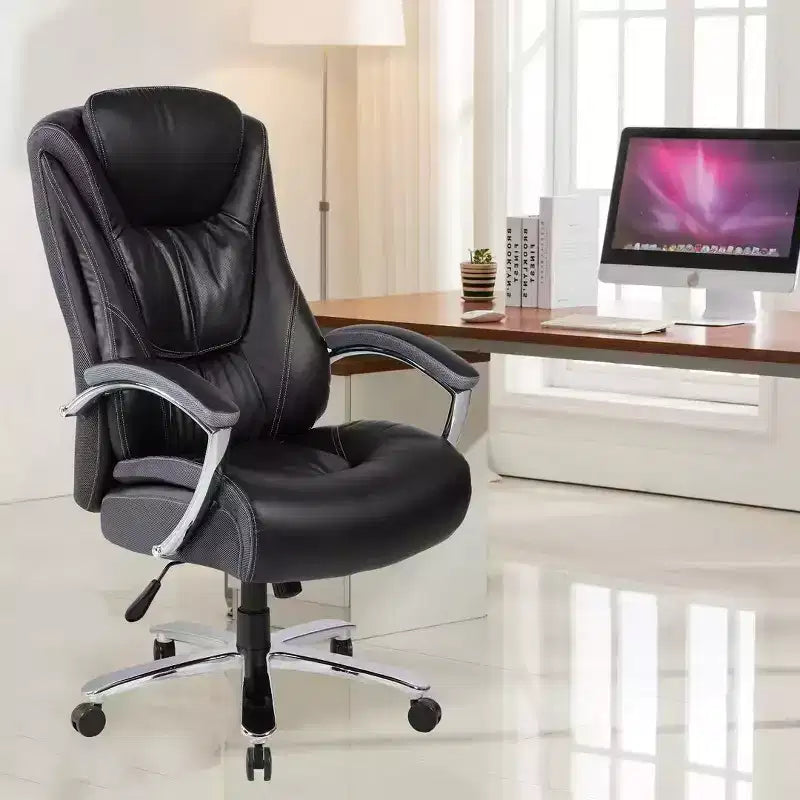 Chaise de Bureau Studio Design à Dossier Haut en Cuir PU avec Hauteur Réglable, Fauteuil de Bureau Pivotant Exécutif pour Bureau à Domicile, Noir