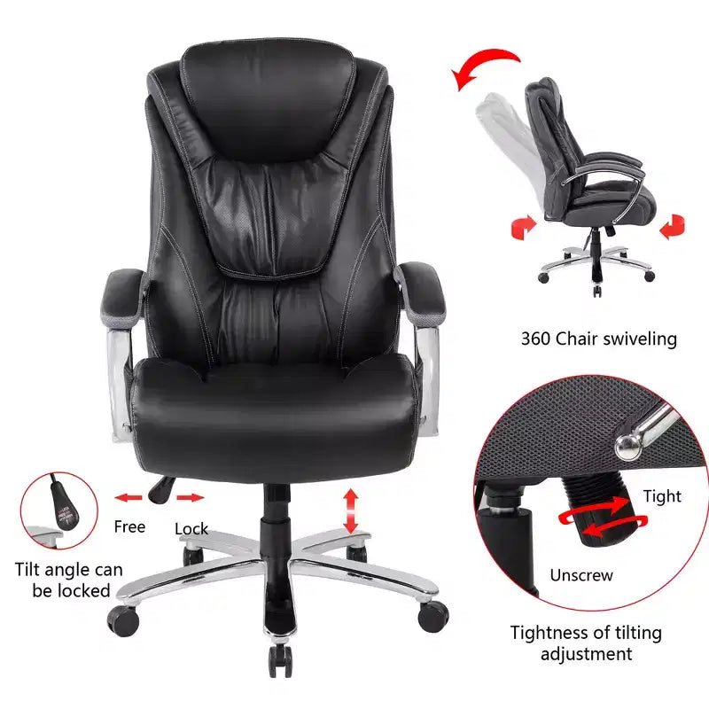 Chaise de Bureau Studio Design à Dossier Haut en Cuir PU avec Hauteur Réglable, Fauteuil de Bureau Pivotant Exécutif pour Bureau à Domicile, Noir