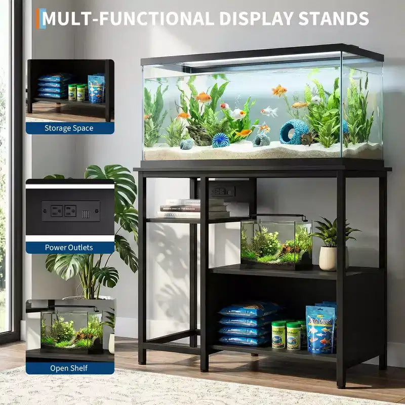 Meuble de support d'aquarium, Étagères de rangement ouvertes, Étagères de rangement en métal et bois, Étagère de rangement pratique pour la maison (Uniquement le cadre)
