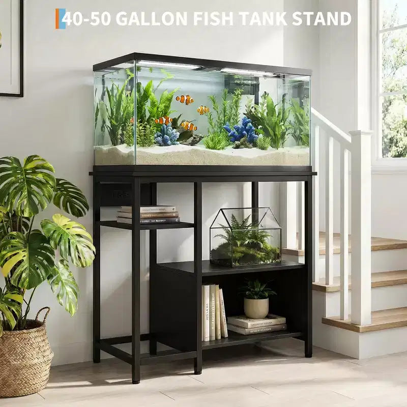 Meuble de support d'aquarium, Étagères de rangement ouvertes, Étagères de rangement en métal et bois, Étagère de rangement pratique pour la maison (Uniquement le cadre)