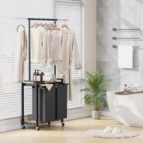 2/3/4-Section Rolling Clothes Rack with Dirty Sorter, Heavy-Duty Laundry Cart with Hanging Rack & Bottom Baskets for Bedroom, Laundry Room & Dorm