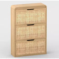 Rattan Shoe Cabinet with 3 Flip Drawers, Narrow Entryway Shoe Storage Organizer, Wooden Cabinet with Adjustable & Removable Shelves for Hallway