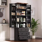 Meuble de cuisine autoportant de 72 po avec étagères réglables et 3 tiroirs, meuble de bar à café en bois pour le salon