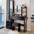 17-Inch Luxury Vanity Desk Set with Full-Body Mirror Cabinet and Lights, Cabinet Storage, Built-In Power Hub, Hair Dryer Stand, and Stool