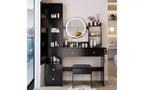 Coiffeuse de luxe de 17 pouces avec armoire-miroir pleine longueur et lumières, rangement, prise électrique intégrée, support pour sèche-cheveux et tabouret