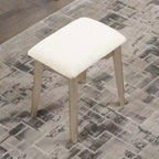 Coiffeuse moderne avec miroir rond, rangement organisé, tabouret assorti pour chambre à coucher, finition dorée, design peu encombrant
