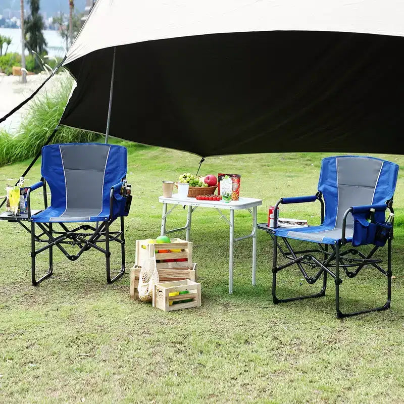 Chaise de camping pliable Acekool surdimensionnée avec table d'appoint et poches, siège extérieur portable pour la plage, la pêche, la pelouse
