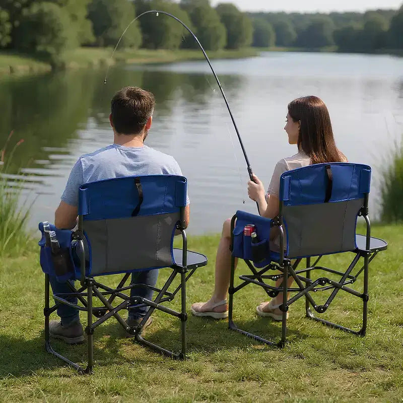 Chaise de camping pliable Acekool surdimensionnée avec table d'appoint et poches, siège extérieur portable pour la plage, la pêche, la pelouse