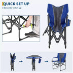 Chaise de camping pliable Acekool surdimensionnée avec table d'appoint et poches, siège extérieur portable pour la plage, la pêche, la pelouse