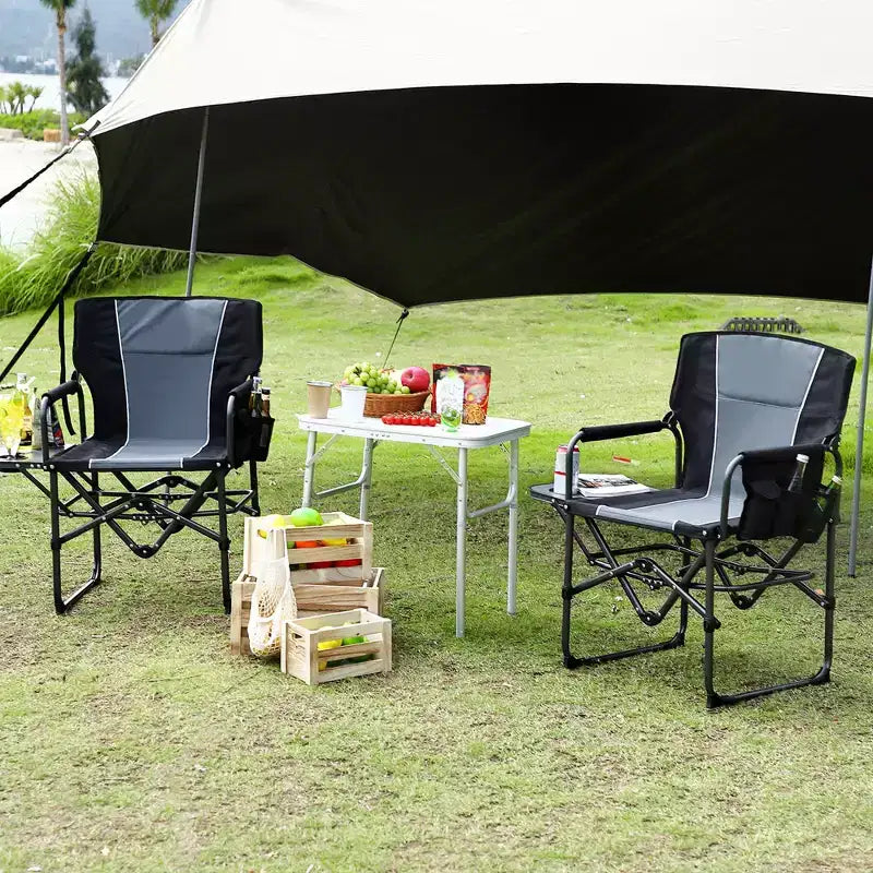 Chaise de camping pliable Acekool surdimensionnée avec table d'appoint et poches, siège extérieur portable pour la plage, la pêche, la pelouse
