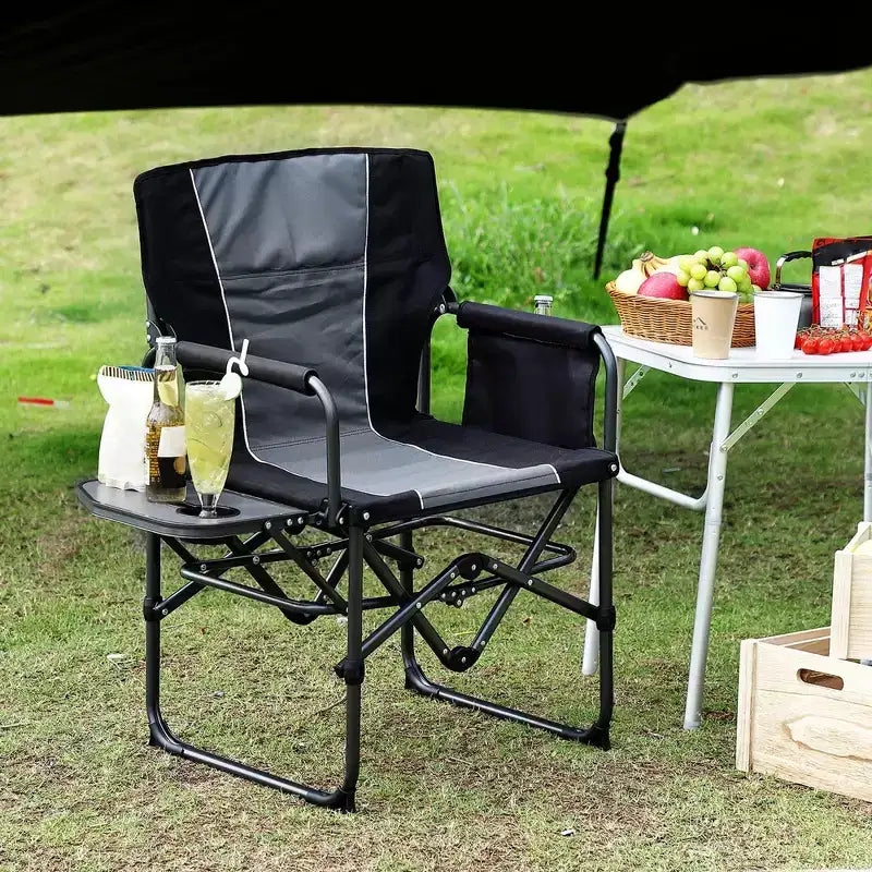 Chaise de camping pliable Acekool surdimensionnée avec table d'appoint et poches, siège extérieur portable pour la plage, la pêche, la pelouse