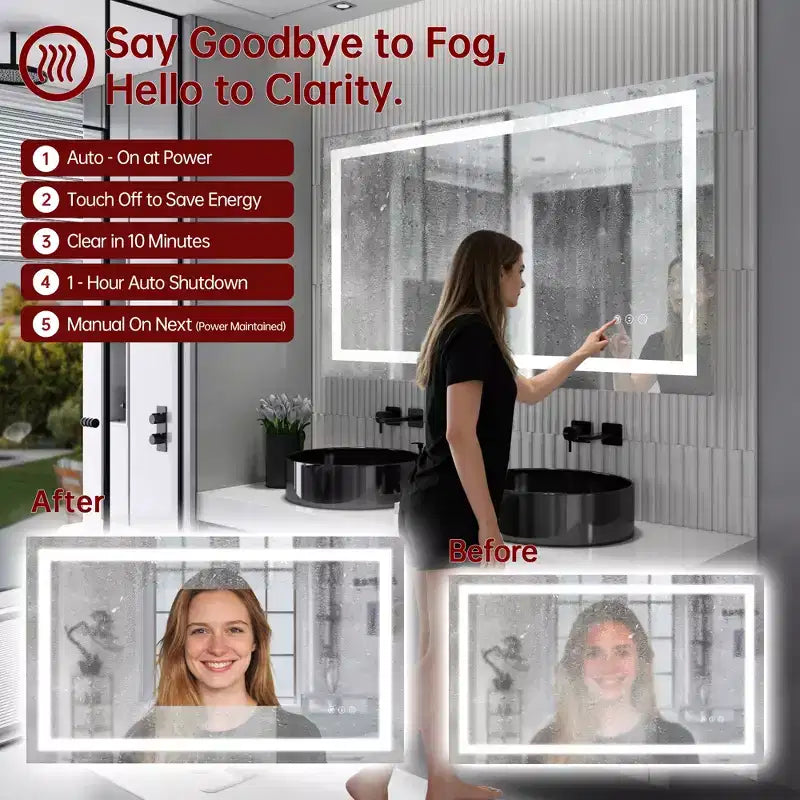 SUMERAIN Miroir de salle de bain mural incassable 40x24 anti-buée ETL 90CRI avec 3 couleurs LED