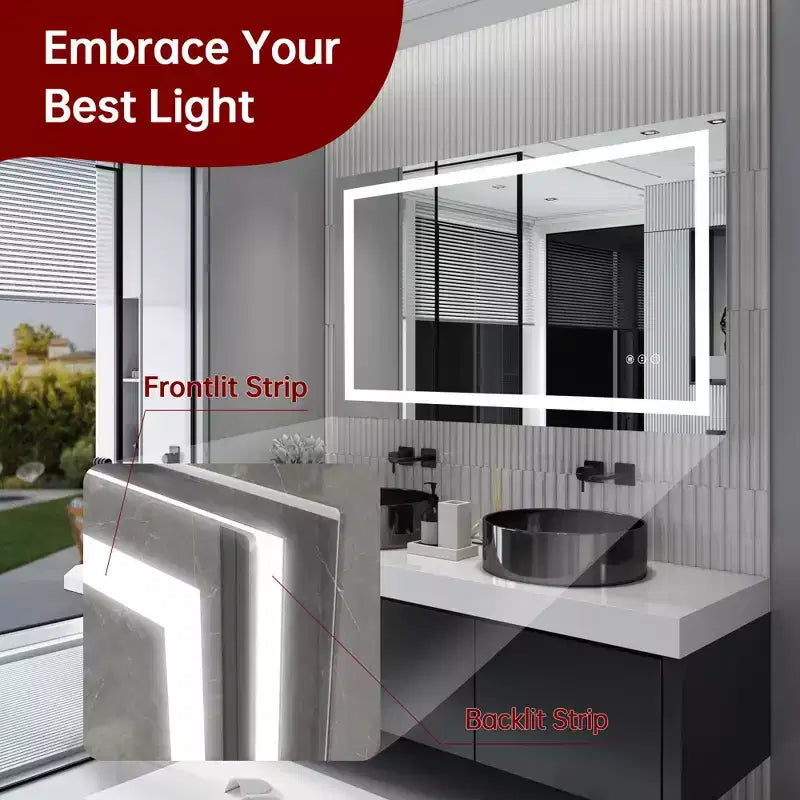 SUMERAIN Miroir de salle de bain mural incassable 40x24 anti-buée ETL 90CRI avec 3 couleurs LED