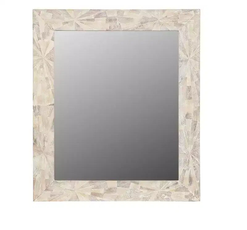 Miroir d'appoint encadré HomeRoots 46, en bois massif blanc, motif étoile.