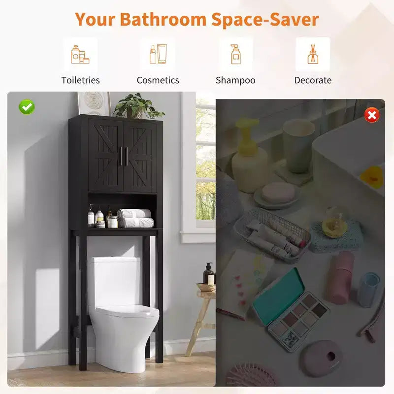 Meuble de rangement pour toilettes, Organiseur de salle de bain, Étagère de rangement au-dessus des toilettes avec étagère ouverte, Étagère autoportante pour toilettes, salle de bain, buanderie