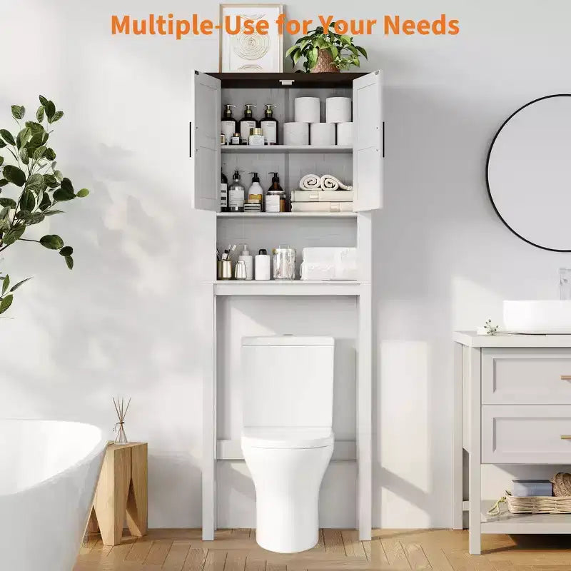Meuble de rangement pour toilettes, Organiseur de salle de bain, Étagère de rangement au-dessus des toilettes avec étagère ouverte, Étagère autoportante pour toilettes, salle de bain, buanderie