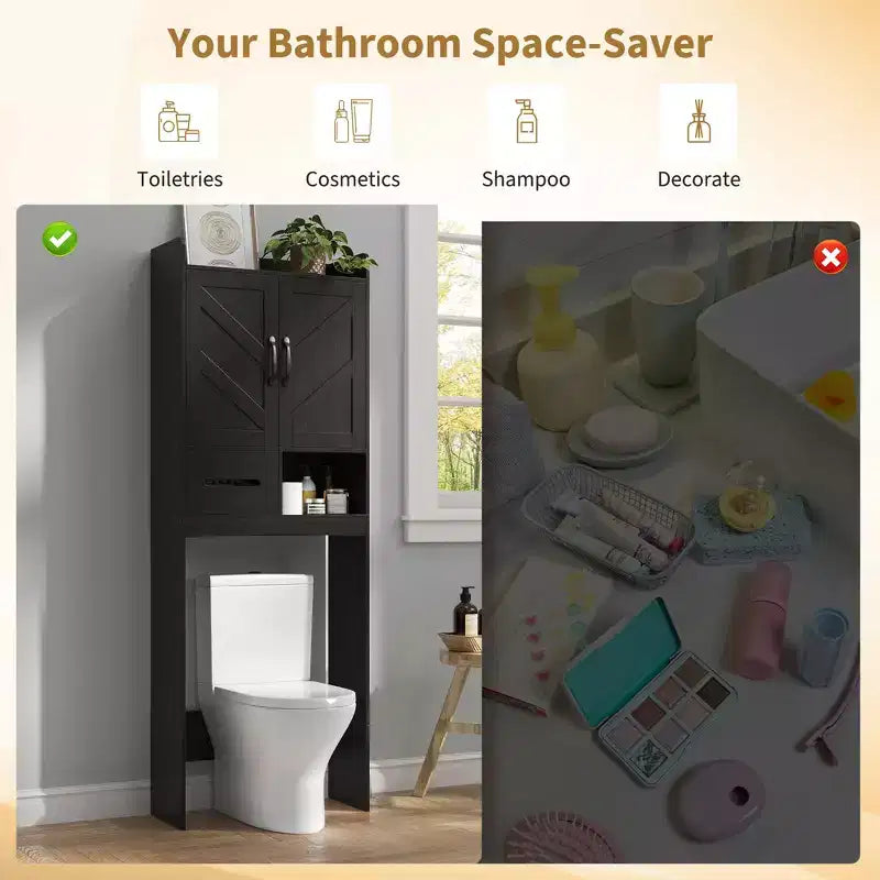 Meuble de rangement pour toilettes, Organiseur de salle de bain, Étagère de rangement au-dessus des toilettes avec étagère ouverte, Étagère autoportante pour toilettes, salle de bain, buanderie