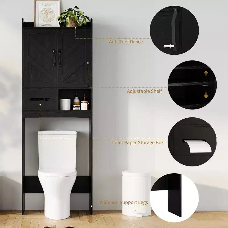 Meuble de rangement pour toilettes, Organiseur de salle de bain, Étagère de rangement au-dessus des toilettes avec étagère ouverte, Étagère autoportante pour toilettes, salle de bain, buanderie